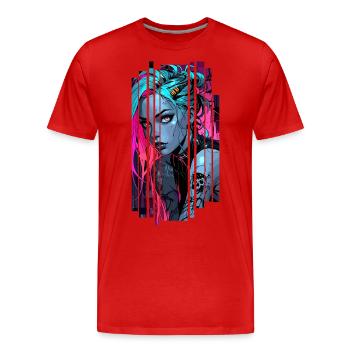 Cyber girl bleu néon - T-shirt bio Premium Homme - rouge - Devant - Damien (186cm)