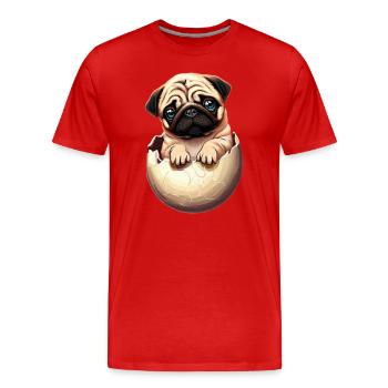 Chiot carlin dans un œuf - Cute Dog Design - T-shirt bio Premium Homme - rouge - Devant - Damien (186cm)