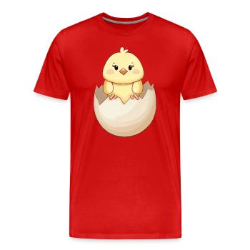 Poussin kawaii mignon, éclosion de la coquille d’œuf - T-shirt bio Premium Homme - rouge - Devant - Damien (186cm)