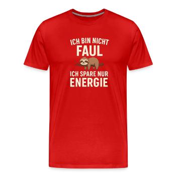 Ich spare nur Energie Faultier - Männer Premium Bio T-Shirt - Rot - Vorne - Damien (186cm)