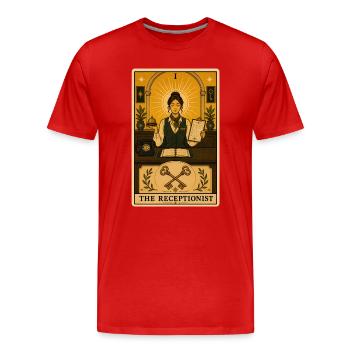 Réceptionniste | Tarot de réception - T-shirt bio Premium Homme - rouge - Devant - Damien (186cm)
