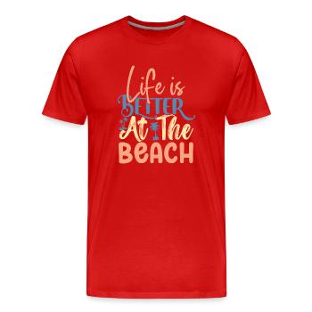 La vie est plus belle à la plage - T-shirt bio Premium Homme - rouge - Devant - Damien (186cm)