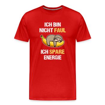Faultier spart Energie - Männer Premium Bio T-Shirt - Rot - Vorne - Damien (186cm)