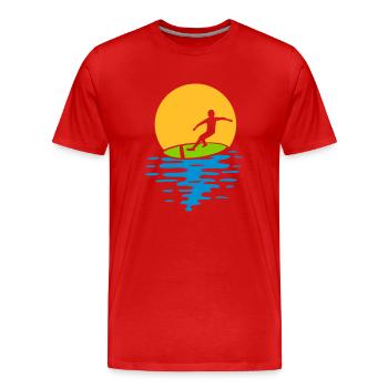 Evening Sun Surfer - Men's Premium Organic T-Shirt - red - Front - Damien (186cm)