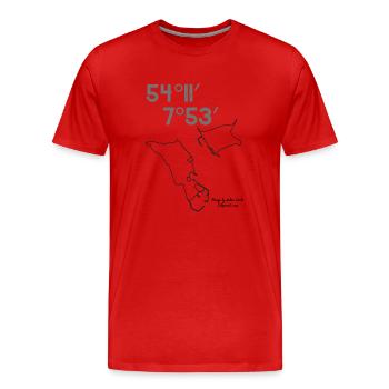 Helgoland koordinaten mit düne und werbung - Männer Premium Bio T-Shirt - Rot - Vorne - Damien (186cm)