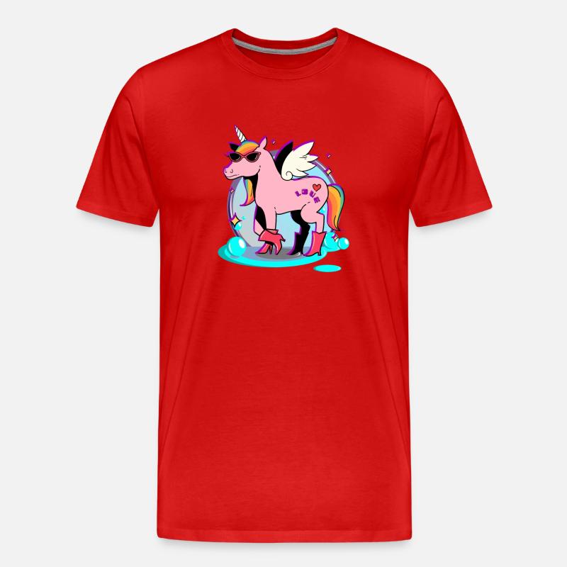 Pinkes Pferd - Einhorn - Männer Premium Bio T-Shirt - Rot
