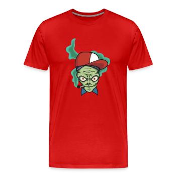 Smoking Alien - Männer Premium Bio T-Shirt - Rot - Vorne - Damien (186cm)