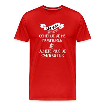 Une voix intérieur t-shirt chasse humour - T-shirt bio Premium Homme - rouge - Devant - Damien (186cm)