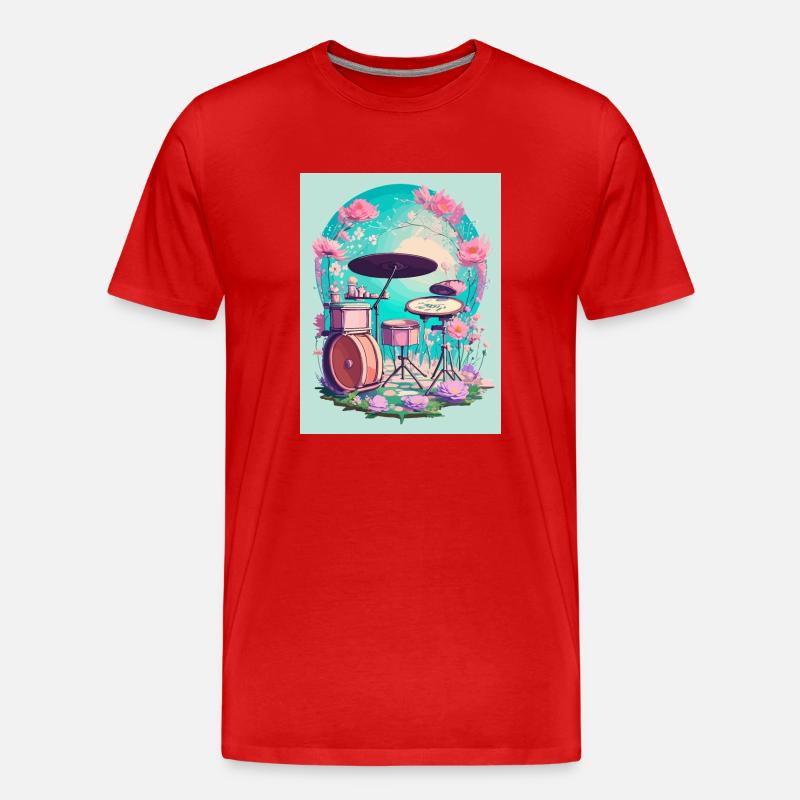 Perkussion in Blumen - Männer Premium Bio T-Shirt - Rot