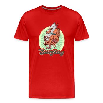 surfboard octopus surfing ocean summer vacation - Men's Premium Organic T-Shirt - red - Front - Damien (186cm)