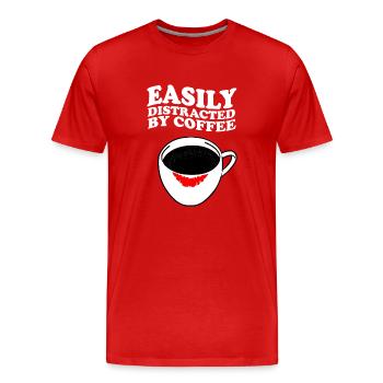 Facilement distrait par le café Rouge à lèvres au café - T-shirt bio Premium Homme - rouge - Devant - Damien (186cm)