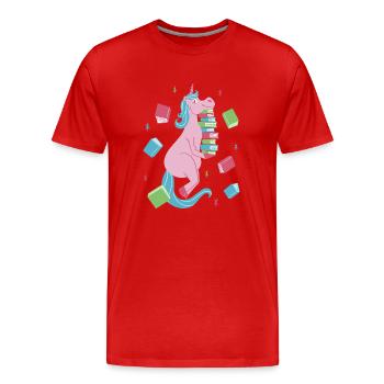 Bookish Unicorn Delight - Men's Premium Organic T-Shirt - red - Front - Damien (186cm)