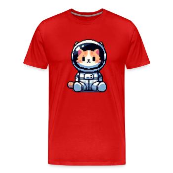 Cosmic Cat Entdecker - Männer Premium Bio T-Shirt - Rot - Vorne - Damien (186cm)