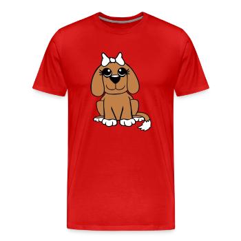 Dog Sitting Little Pretty Lady Bow Female - Men's Premium Organic T-Shirt - red - Front - Damien (186cm)