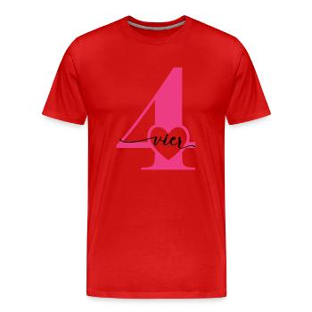 Ziffer Vier 4 mit Herz - Männer Premium Bio T-Shirt - Rot - Vorne - Damien (186cm)