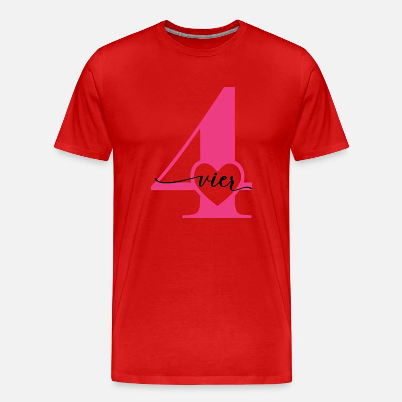 Ziffer Vier 4 mit Herz - Männer Premium Bio T-Shirt - Rot