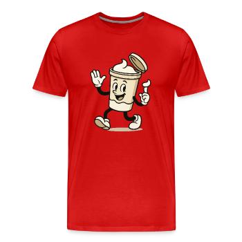 Cream Mug Comic - Men's Premium Organic T-Shirt - red - Front - Damien (186cm)