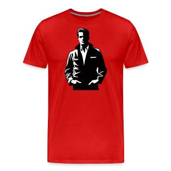 Noir Mystery: Mann im Schatten - Männer Premium Bio T-Shirt - Rot - Vorne - Damien (186cm)
