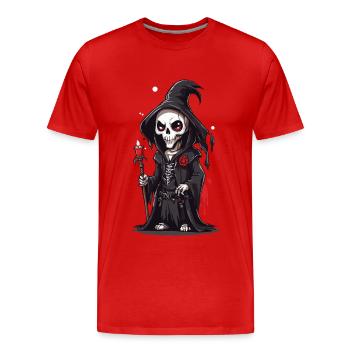 Halloween Skelett Magier Cartoon Magie - Männer Premium Bio T-Shirt - Rot - Vorne - Damien (186cm)