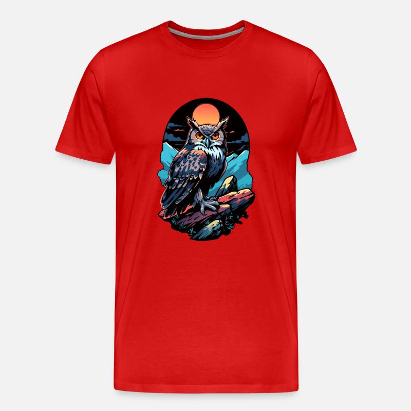 Große Eule Uhu bei Mondlicht - Männer Premium Bio T-Shirt - Rot