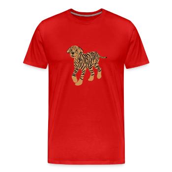 Dog with Tiger Pattern, Poodle, Funny, Crazy - Men's Premium Organic T-Shirt - red - Front - Damien (186cm)