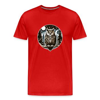 Owl, Bird of Prey, Bird, Eagle Owl, Owl - Men's Premium Organic T-Shirt - red - Front - Damien (186cm)