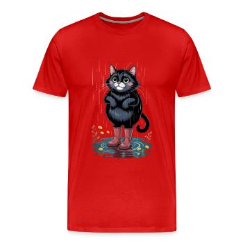 Mignon chat noir sous la pluie - T-shirt bio Premium Homme - rouge - Devant - Damien (186cm)