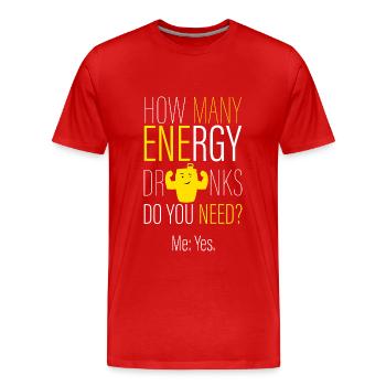Wie viele Energydrinks? - Männer Premium Bio T-Shirt - Rot - Vorne - Damien (186cm)