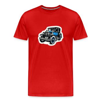 Vieille voiture de collection bleue - T-shirt bio Premium Homme - rouge - Devant - Damien (186cm)