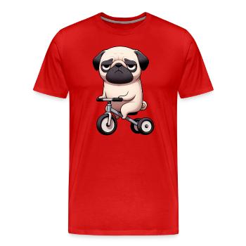 Lustiger Mops auf Dreirad Skurriler Hund läuft - Männer Premium Bio T-Shirt - Rot - Vorne - Damien (186cm)