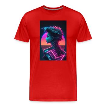 Eine Cyberpunk und Synthwave Femme Fatale - Männer Premium Bio T-Shirt - Rot - Vorne - Damien (186cm)
