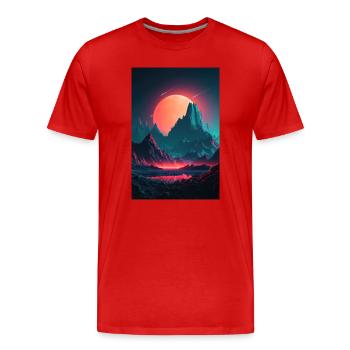 Eine Synthwave Retrowave Sinfonie in den Bergen - Männer Premium Bio T-Shirt - Rot - Vorne - Damien (186cm)