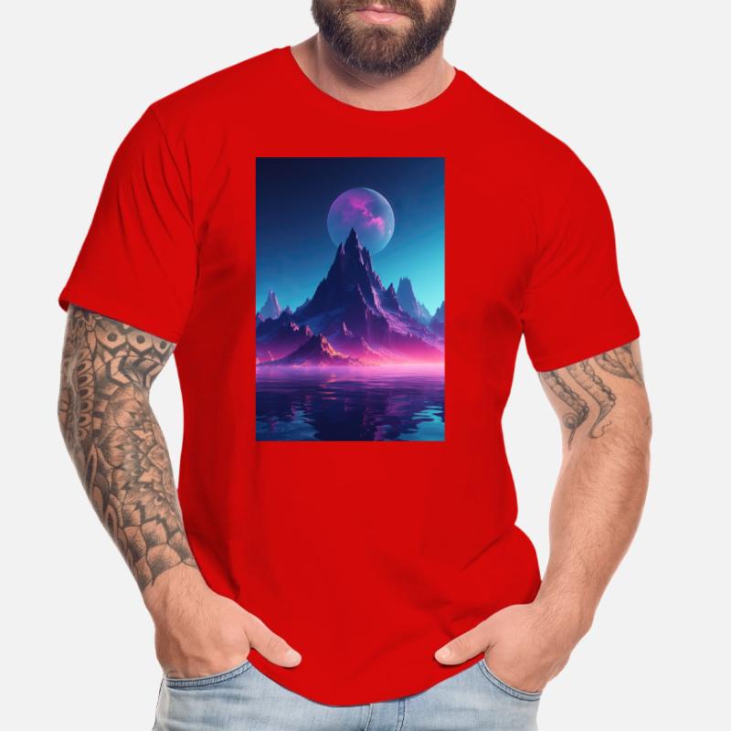 Retro Bergmelodie: Eine Synthwave Ode an der See Männer Premium Bio T-Shirt