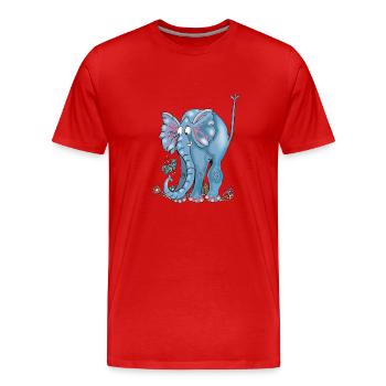 Whimsical Blue Elephant and Butterflies - Men's Premium Organic T-Shirt - red - Front - Damien (186cm)