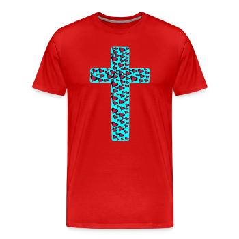 Croix Croix Jésus Cœur Cœurs - T-shirt bio Premium Homme - rouge - Devant - Damien (186cm)