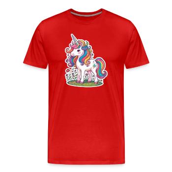 Licorne champ de fleurs - T-shirt bio Premium Homme - rouge - Devant - Damien (186cm)
