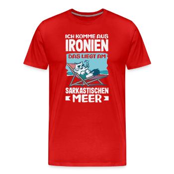 Je viens des ironies – Mer sarcastique - T-shirt bio Premium Homme - rouge - Devant - Damien (186cm)