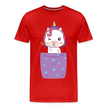 Unicorn in breast pocket - Men's Premium Organic T-Shirt - red - Front - Damien (186cm)