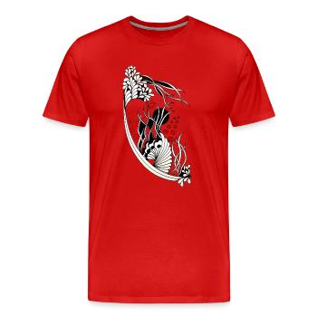 Accents ondulés de feuilles noires et blanches - T-shirt bio Premium Homme - rouge - Devant - Damien (186cm)