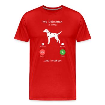 Mon dalmatien appelle la silhouette du chien drôle - T-shirt bio Premium Homme - rouge - Devant - Damien (186cm)
