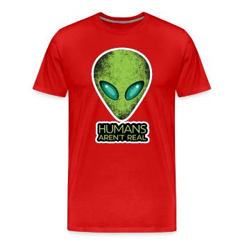 Alien Gesicht Humans Aren't Real - Männer Premium Bio T-Shirt - Rot - Vorne - Damien (186cm)