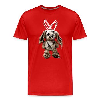 Düsterer Stoffhase Kuscheltier  - Männer Premium Bio T-Shirt - Rot - Vorne - Damien (186cm)