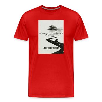 Continue simplement à faire de l’aventure à moto - T-shirt bio Premium Homme - rouge - Devant - Damien (186cm)