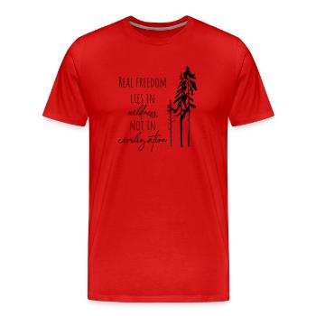FREIHEIT WILDNIS WILD CAMP CAMPING ZELT WALD MOTIV - Männer Premium Bio T-Shirt - Rot - Vorne - Damien (186cm)