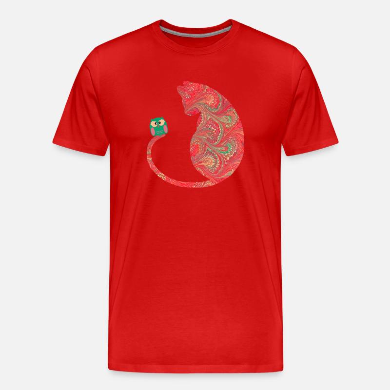 Cat with owl E 91 - Men's Premium Organic T-Shirt - red
