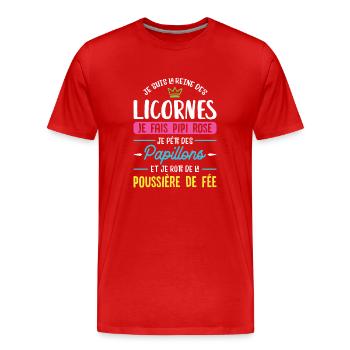 La reine des licornes - T-shirt bio Premium Homme - rouge - Devant - Damien (186cm)