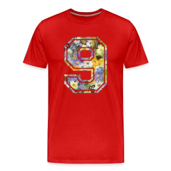 Numero 9 fleur, Équipe Foot, basket université - T-shirt bio Premium Homme - rouge - Devant - Damien (186cm)