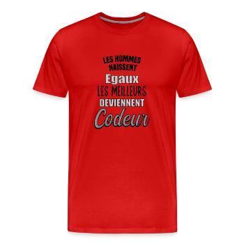 Hommes égaux, les meilleurs deviennent Codeur - T-shirt bio Premium Homme - rouge - Devant - Damien (186cm)