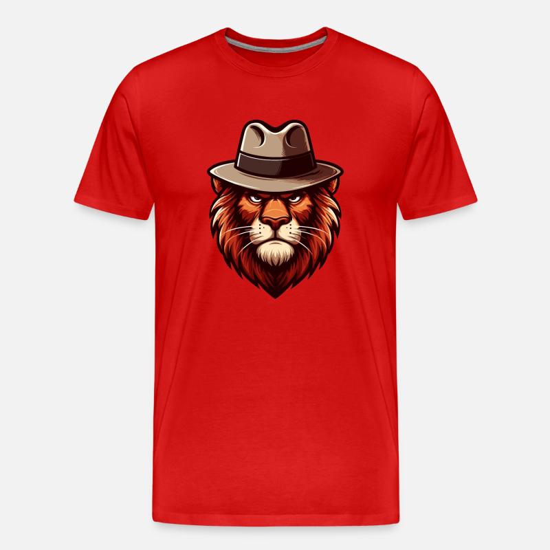 Löwe mit Hut - Männer Premium Bio T-Shirt - Rot
