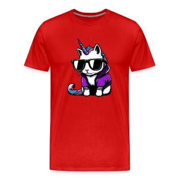 Chat-licorne - T-shirt bio Premium Homme - rouge - Devant - Damien (186cm)
